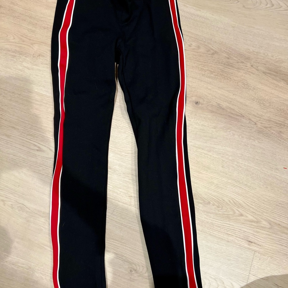 Zara Black and Red Track Pants with Sporty Stripes